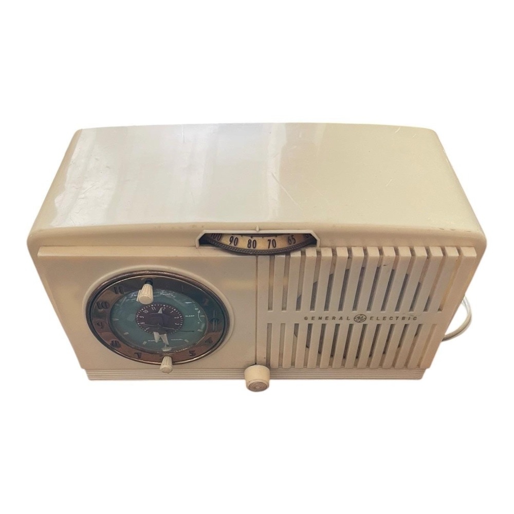 General Electric Tube Model 516F Radio Alarm Clock White Cream 1950s Parts